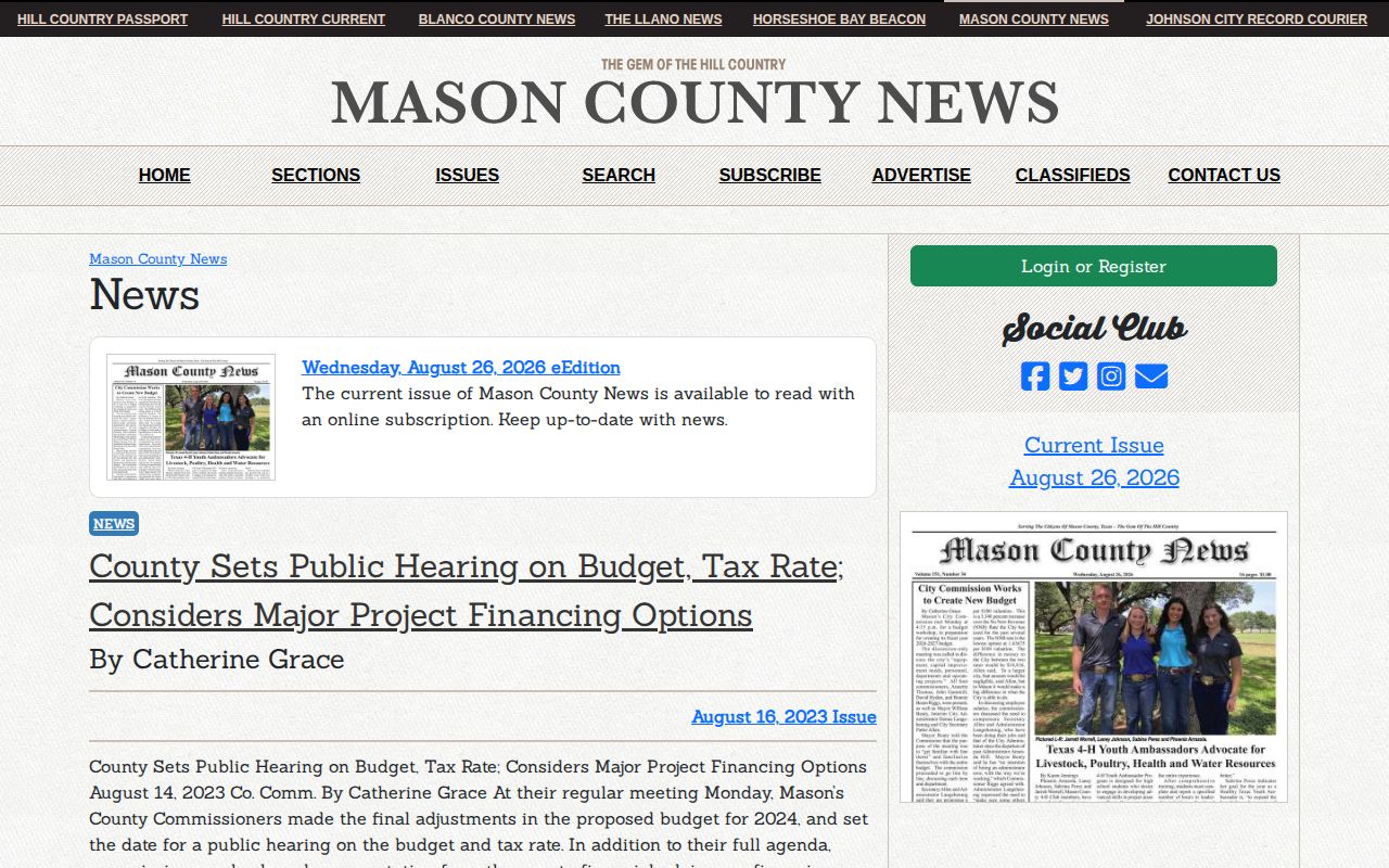 Mason County local crime news section showing sheriff-related reporting, not a booking-photo roster